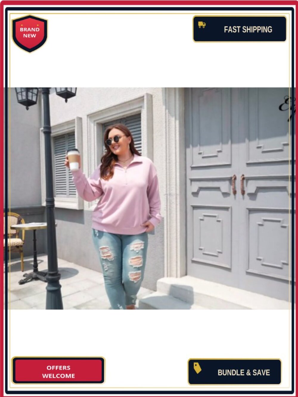 Plus Size Half Zip Sweatshirt Hoodie Long Sleeve Drop Shoulder Oversized - Picture 5 of 6